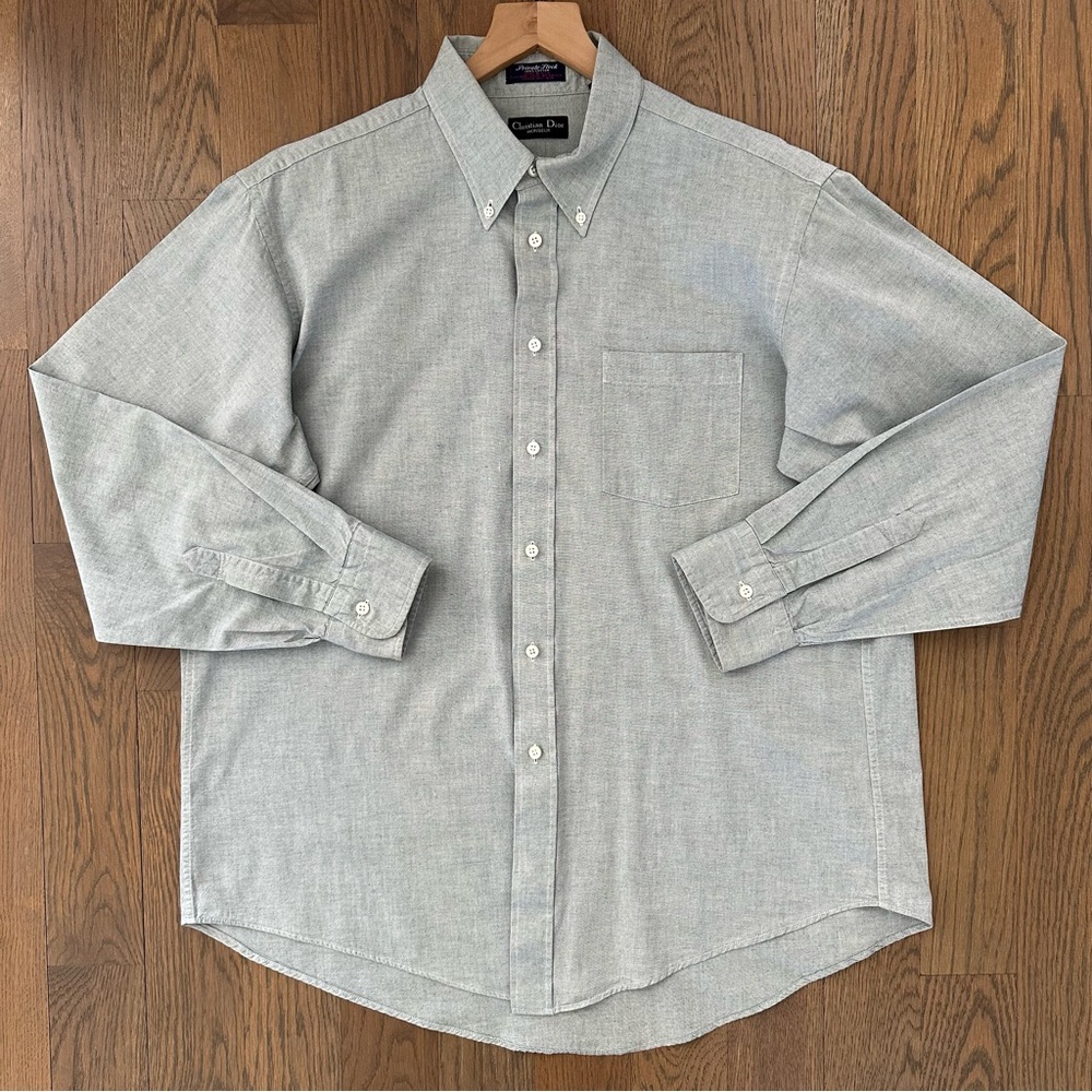 Christian Dior Monsieur Oxford Cloth Button Down Shirt Pale Green Grey 17 34-35